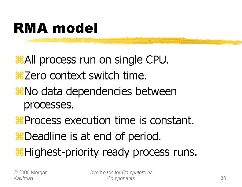 RMA model z. All process run on single CPU. z. Zero context switch time.