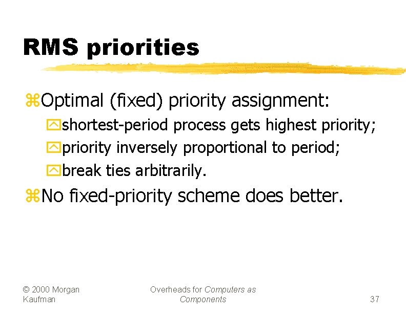 RMS priorities z. Optimal (fixed) priority assignment: yshortest-period process gets highest priority; ypriority inversely