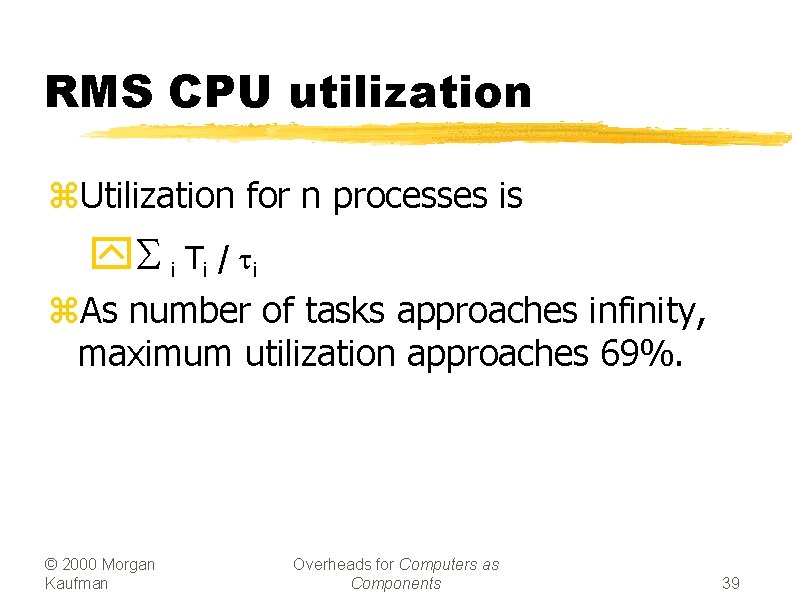 RMS CPU utilization z. Utilization for n processes is y. S i T i