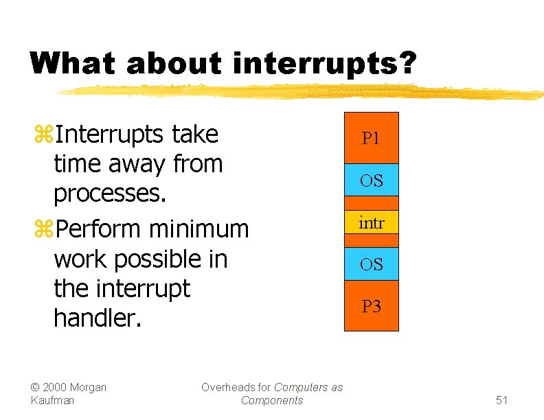 What about interrupts? z. Interrupts take time away from processes. z. Perform minimum work