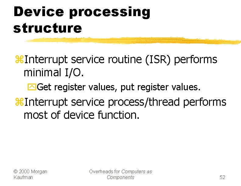 Device processing structure z. Interrupt service routine (ISR) performs minimal I/O. y. Get register
