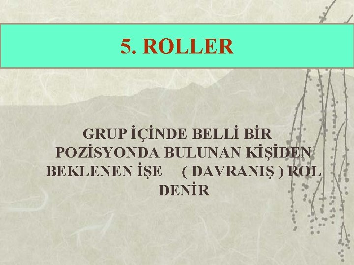 5. ROLLER GRUP İÇİNDE BELLİ BİR POZİSYONDA BULUNAN KİŞİDEN BEKLENEN İŞE ( DAVRANIŞ )