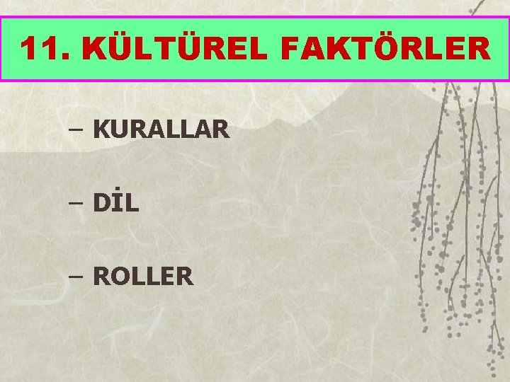 11. KÜLTÜREL FAKTÖRLER – KURALLAR – DİL – ROLLER 