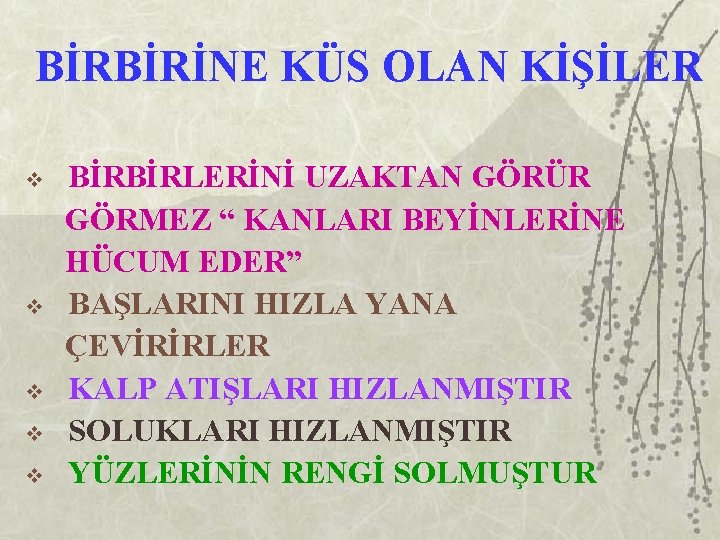 BİRBİRİNE KÜS OLAN KİŞİLER v v v BİRBİRLERİNİ UZAKTAN GÖRÜR GÖRMEZ “ KANLARI BEYİNLERİNE