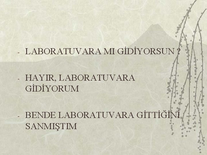 - LABORATUVARA MI GİDİYORSUN ? - HAYIR, LABORATUVARA GİDİYORUM - BENDE LABORATUVARA GİTTİĞİNİ SANMIŞTIM