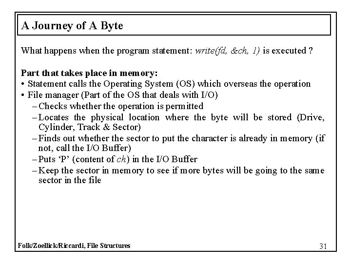 A Journey of A Byte What happens when the program statement: write(fd, &ch, 1)