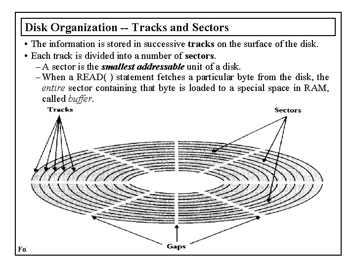 Disk Organization -- Tracks and Sectors • The information is stored in successive tracks