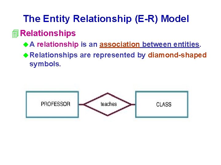 The Entity Relationship (E-R) Model 4 Relationships u. A relationship is an association between