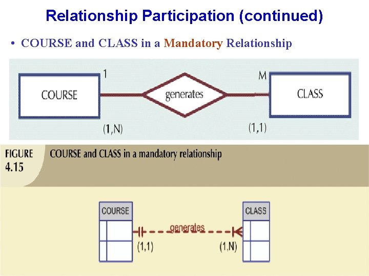 Relationship Participation (continued) • COURSE and CLASS in a Mandatory Relationship 