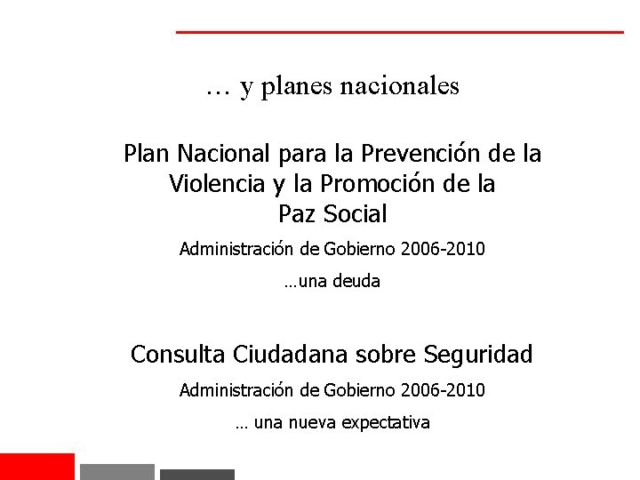 … y planes nacionales Plan Nacional para la Prevención de la Violencia y la