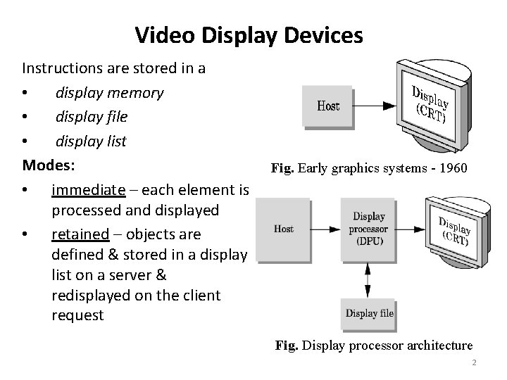 Video Display Devices Instructions are stored in a • display memory • display file