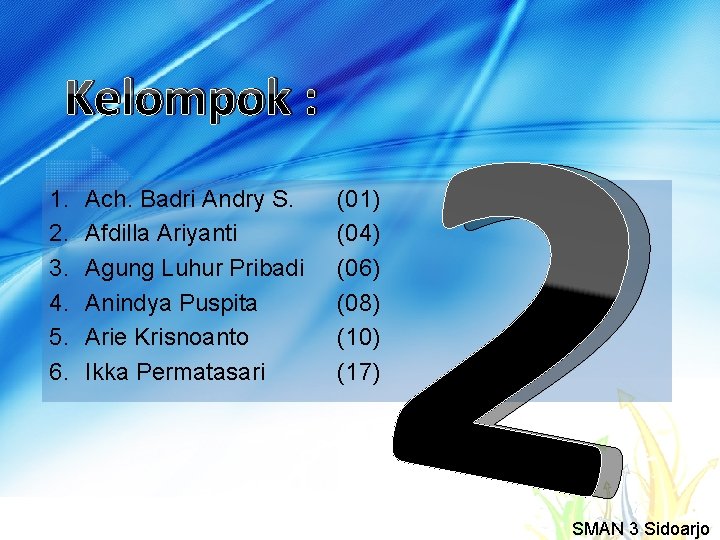 Kelompok : 1. 2. 3. 4. 5. 6. Ach. Badri Andry S. Afdilla Ariyanti