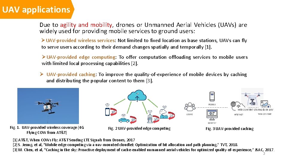 UAV applications Due to agility and mobility, drones or Unmanned Aerial Vehicles (UAVs) are