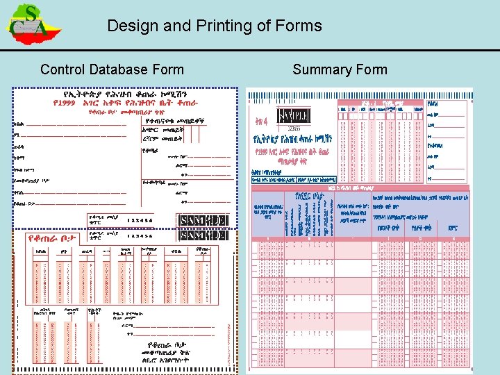 Design and Printing of Forms Control Database Form Summary Form 