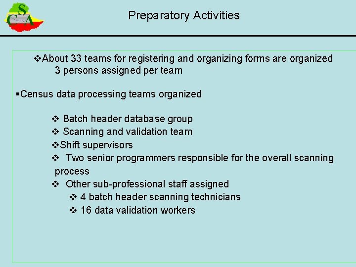 Preparatory Activities v. About 33 teams for registering and organizing forms are organized 3