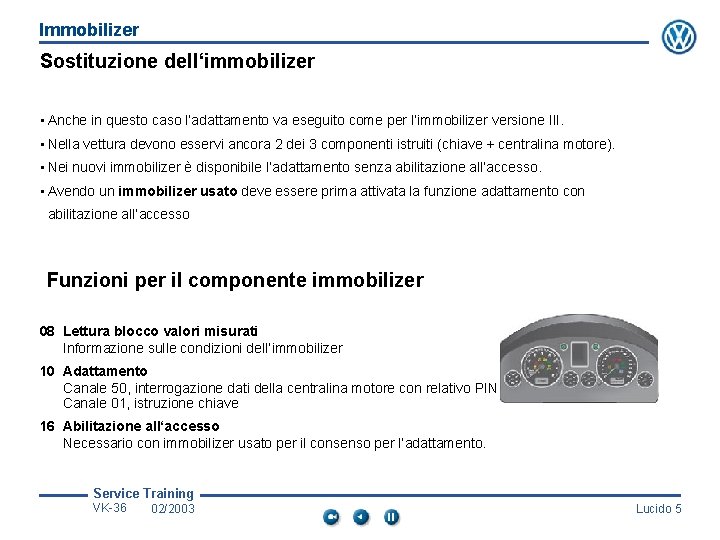 Immobilizer Sostituzione dell‘immobilizer • Anche in questo caso l‘adattamento va eseguito come per l‘immobilizer