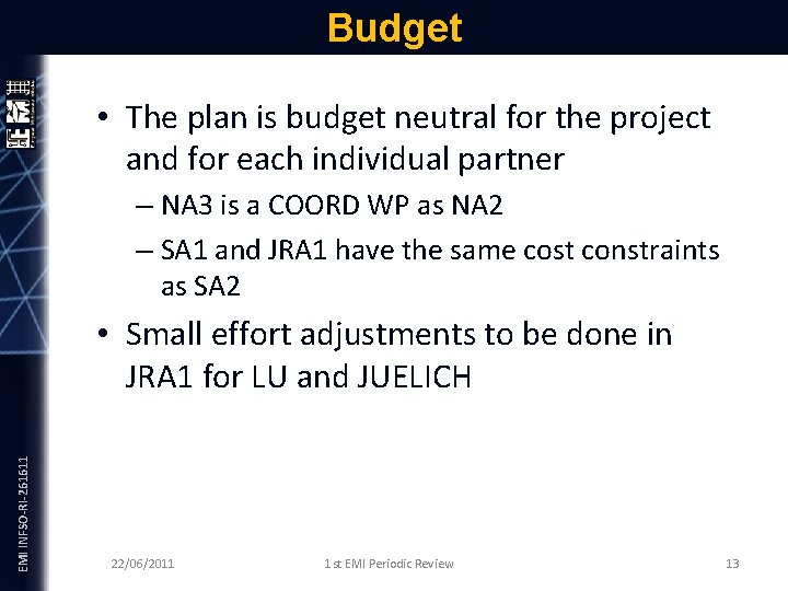 Budget • The plan is budget neutral for the project and for each individual