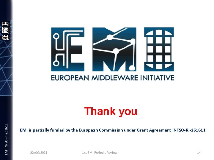 EMI INFSO-RI-261611 Thank you EMI is partially funded by the European Commission under Grant