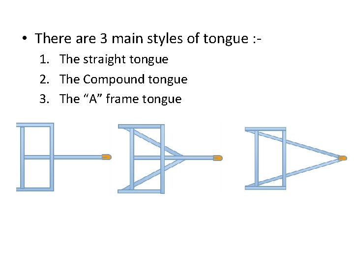  • There are 3 main styles of tongue : 1. The straight tongue