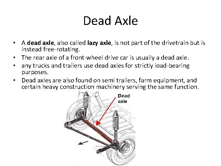 Dead Axle • A dead axle, also called lazy axle, is not part of