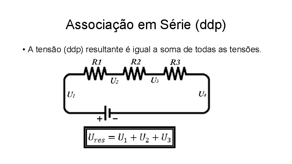 Associação em Série (ddp) • A tensão (ddp) resultante é igual a soma de