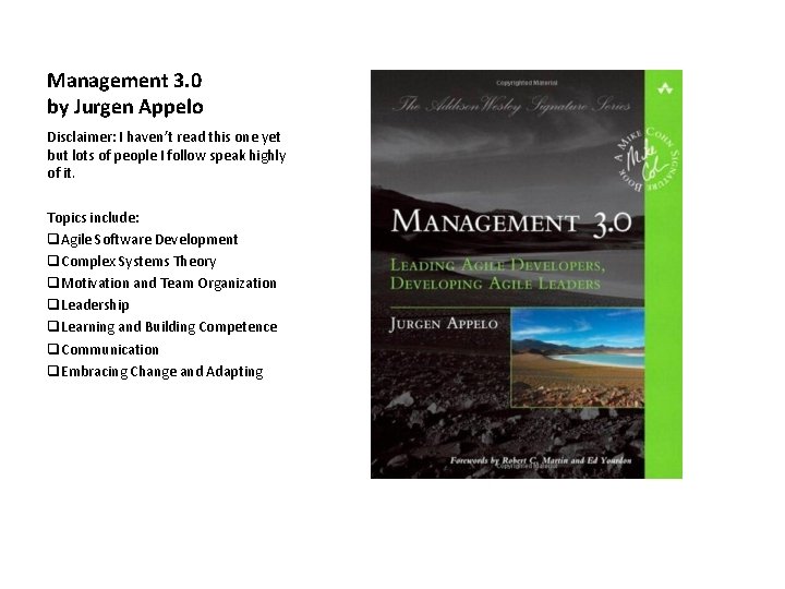 Management 3. 0 by Jurgen Appelo Disclaimer: I haven’t read this one yet but