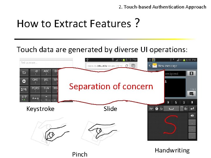 2. Touch-based Authentication Approach How to Extract Features？ Touch data are generated by diverse