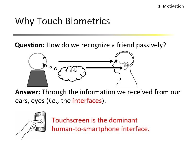 1. Motivation Why Touch Biometrics Question: How do we recognize a friend passively? Blabla