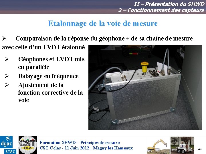 II – Présentation du SHWD 2 – Fonctionnement des capteurs Etalonnage de la voie