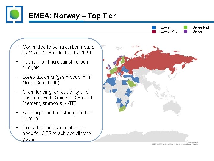 EMEA: Norway – Top Tier Lower Mid • Committed to being carbon neutral by