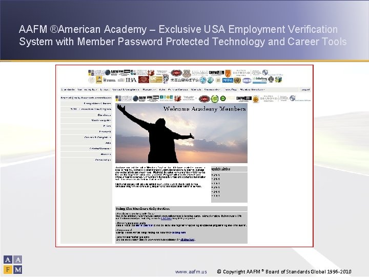 AAFM ®American Academy – Exclusive USA Employment Verification System with Member Password Protected Technology