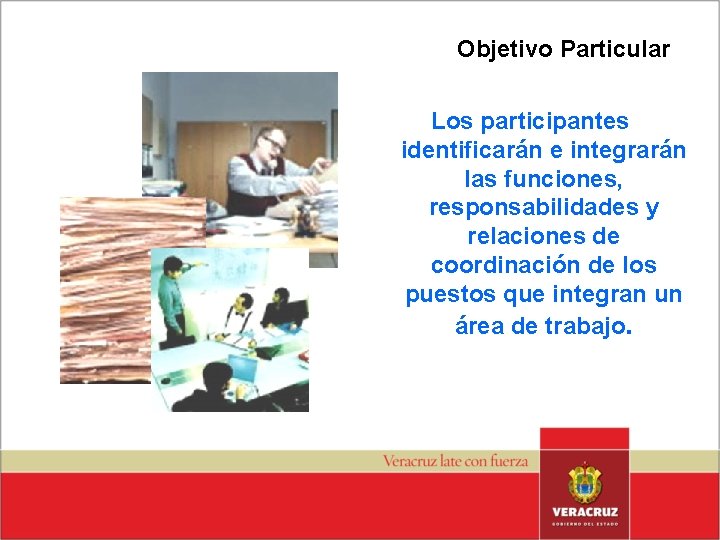 Objetivo Particular Los participantes identificarán e integrarán las funciones, responsabilidades y relaciones de coordinación