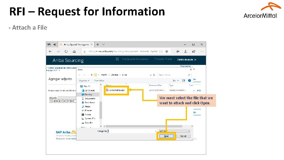 RFI – Request for Information - Attach a File We must select the file