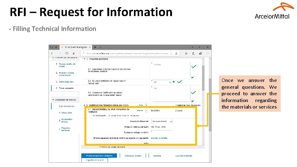 RFI – Request for Information - Filling Technical Information Once we answer the general