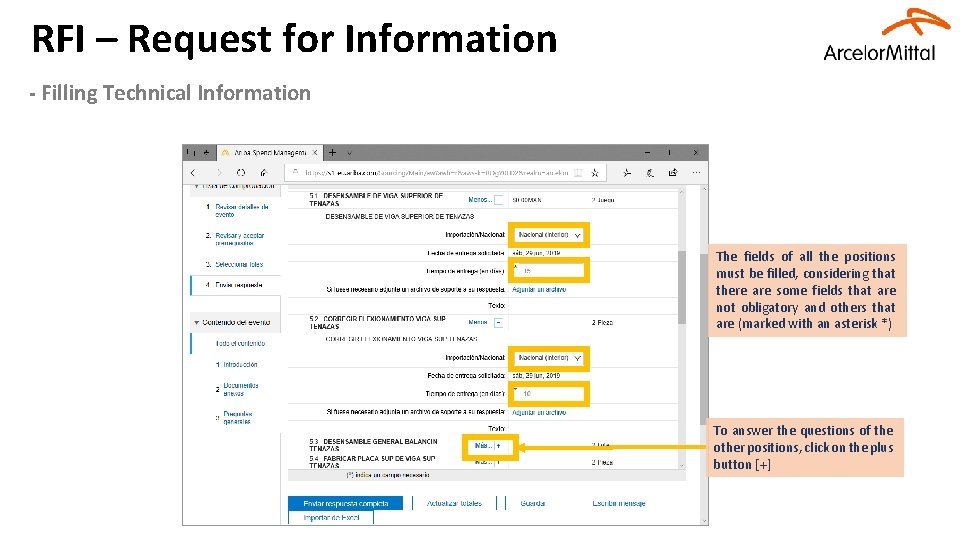 RFI – Request for Information - Filling Technical Information The fields of all the