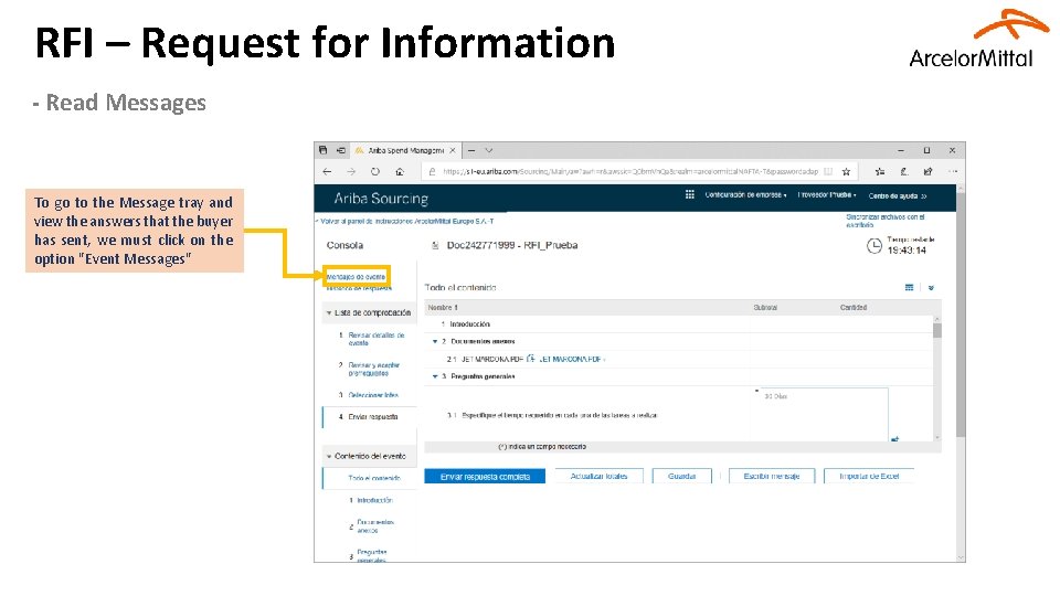 RFI – Request for Information - Read Messages To go to the Message tray