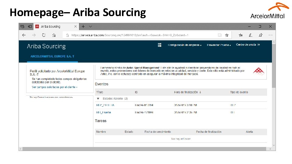 Homepage– Ariba Sourcing 