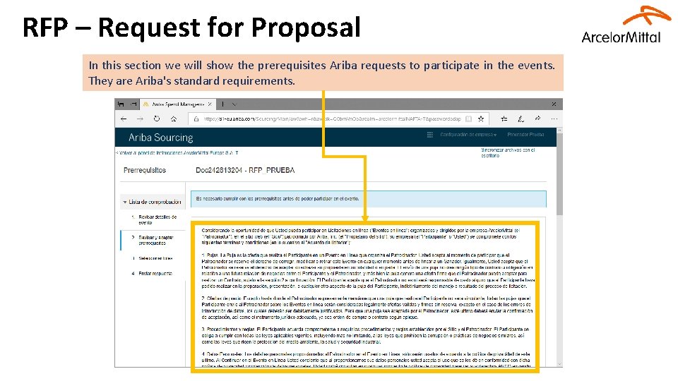 RFP – Request for Proposal In this section we will show the prerequisites Ariba