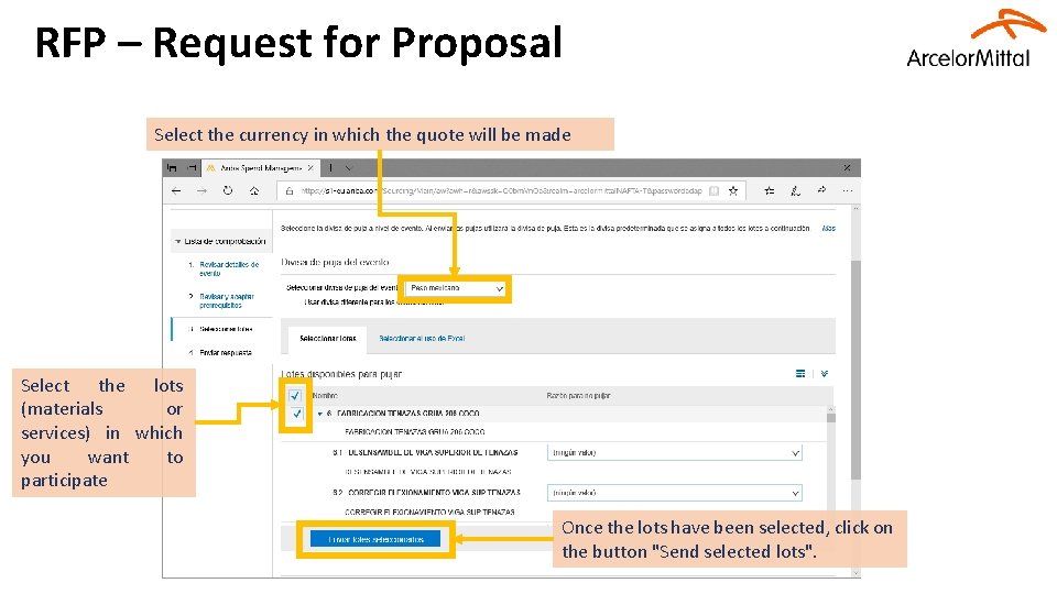 RFP – Request for Proposal Select the currency in which the quote will be