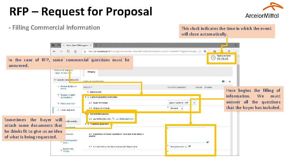 RFP – Request for Proposal - Filling Commercial Information This clock indicates the time