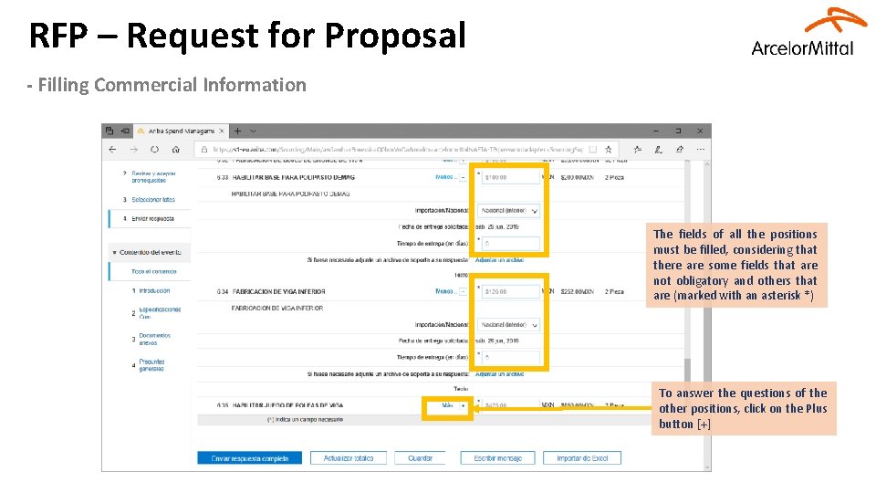 RFP – Request for Proposal - Filling Commercial Information The fields of all the