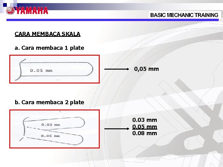 CARA MEMBACA SKALA a. Cara membaca 1 plate 0, 05 mm b. Cara membaca