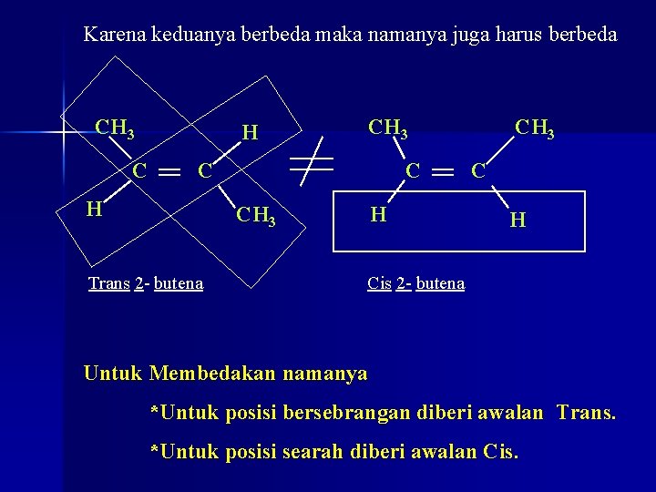 Karena keduanya berbeda maka namanya juga harus berbeda CH 3 C H C CH