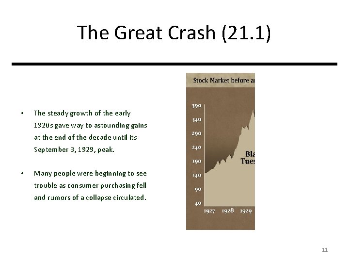 The Great Crash (21. 1) • The steady growth of the early 1920 s