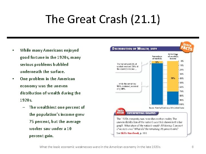The Great Crash (21. 1) • While many Americans enjoyed good fortune in the