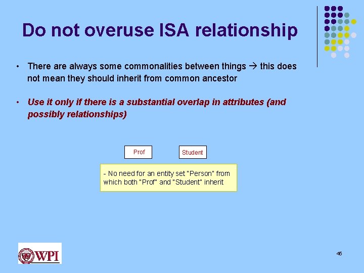 Do not overuse ISA relationship • There always some commonalities between things this does