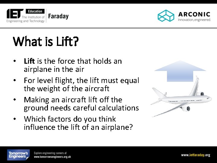 What is Lift? • Lift is the force that holds an airplane in the