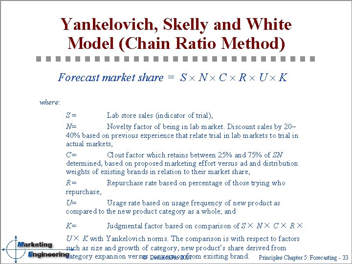 Yankelovich, Skelly and White Model (Chain Ratio Method) Forecast market share = S ´