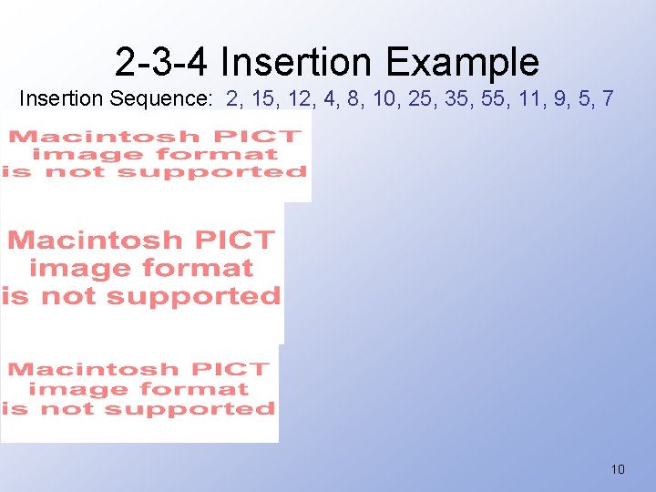 2 -3 -4 Insertion Example Insertion Sequence: 2, 15, 12, 4, 8, 10, 25,