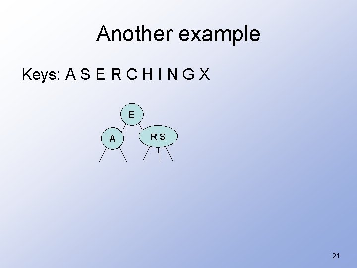 Another example Keys: A S E R C H I N G X E